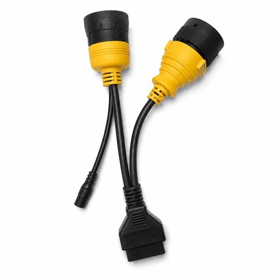 PRIMOTIX CAT-Style 14-Pin + 9-Pin to OBD2 16-Pin Female Adapter with DC Input